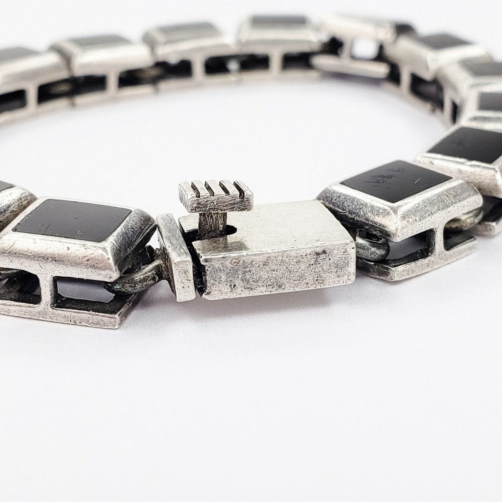 Vintage Sterling Silver 925 Weiss Link Bracelet Black Lucite Squares - Picture 4 of 11